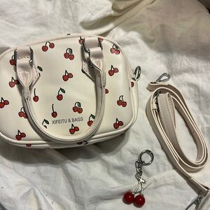 Cream Cherry Print Women's Bag